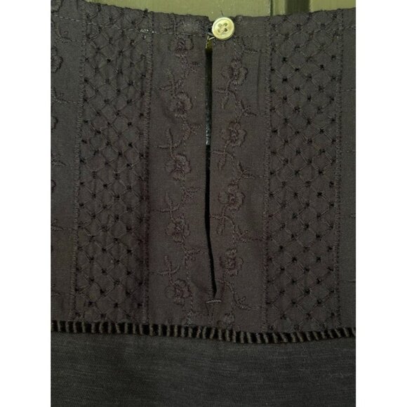 Loft Navy Blue Embroidered Cotton Blouse With Balloon Sleeves S - Picture 6 of 8